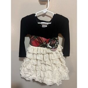Bonnie Jean Toddler Girl Vtg  Cmas Holiday Plaid Flower Bow Velvet Dress LS 2T